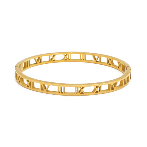 Bracelete De Números Romanos Vazados Em Aço Inox Com Revestimento PVD Dourado - comprar online