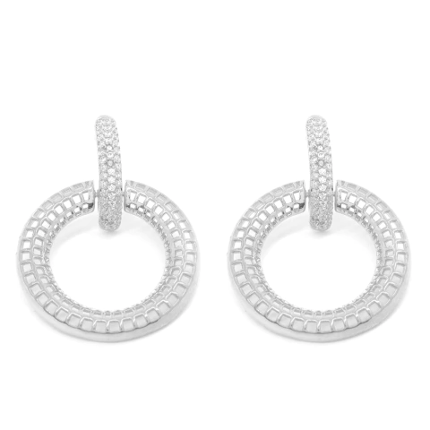 Brinco Feminino Argola Vazada Cravejada Com Zircônias Design Delicado Banhado A Ródio - comprar online