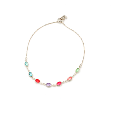 Pulseira Ajustável Com Zircônias Ovais Coloridas Elegância Leve Banhada A Ródio - comprar online