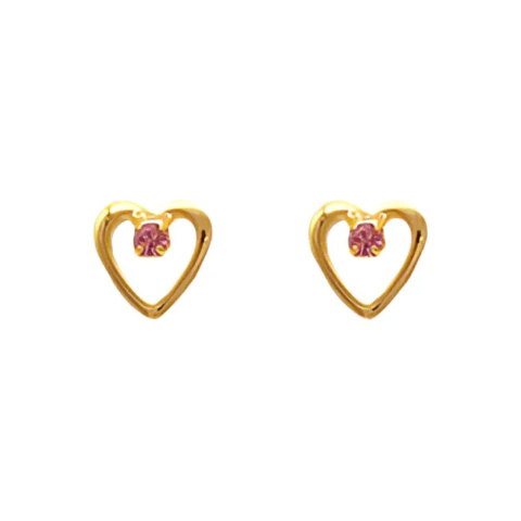 Brinco Infantil De Coração Com Pedrinha Rosa Design Delicado Banhado A Ouro - comprar online