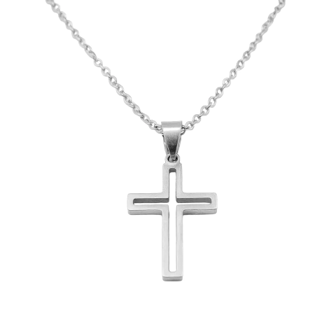 Corrente  Cruz  Vazada  Aço  Inox Prata 45cm - comprar online