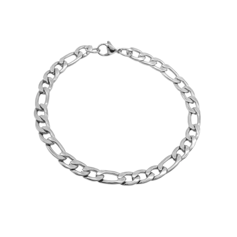 Pulseira Masculina 21 Cm Elo Fígaro 3×1 Aço Inox Prata - comprar online