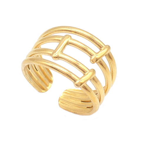 Anel Ajustável 4 Camadas Com Detalhes Lisos Em Aço Inox Dourado - comprar online