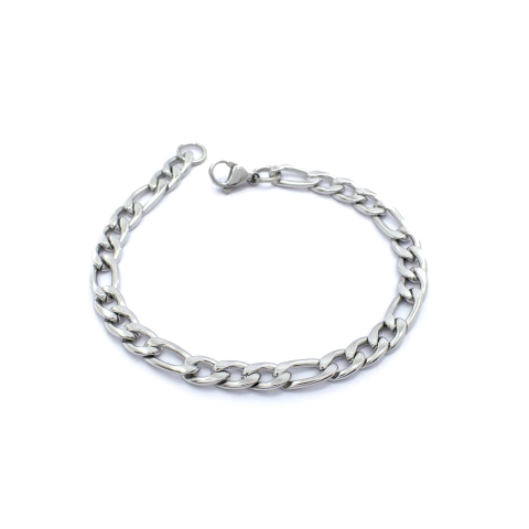 Pulseira Masculina 21 Cm Elo Fígaro Aço Inox Prata - comprar online