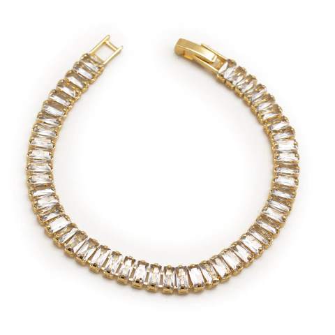 Pulseira Riviera Cravejada Em Zircônias Banhada A Ouro 19cm