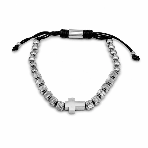 Pulseira de Aço Inox com Pingente de Cruz Central e Cordão Ajustável - comprar online