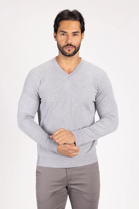 Malha gola V cinza claro