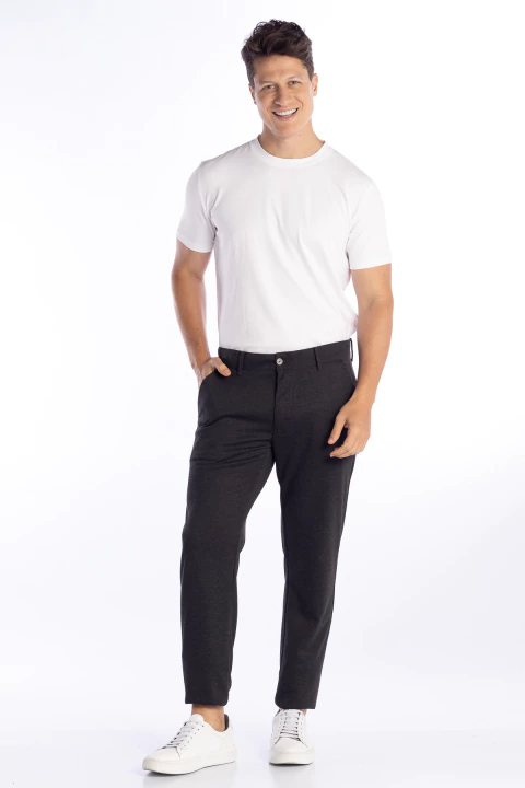 Calça Casual com Elastano Cinza Escuro