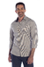 Camisa Casual Listra Horizontal Bege com Elastano
