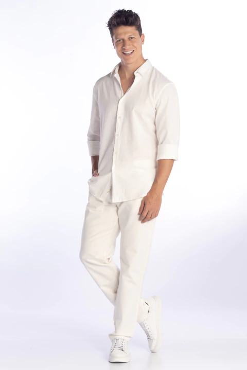 Calça Casual de Linho e algodão cru