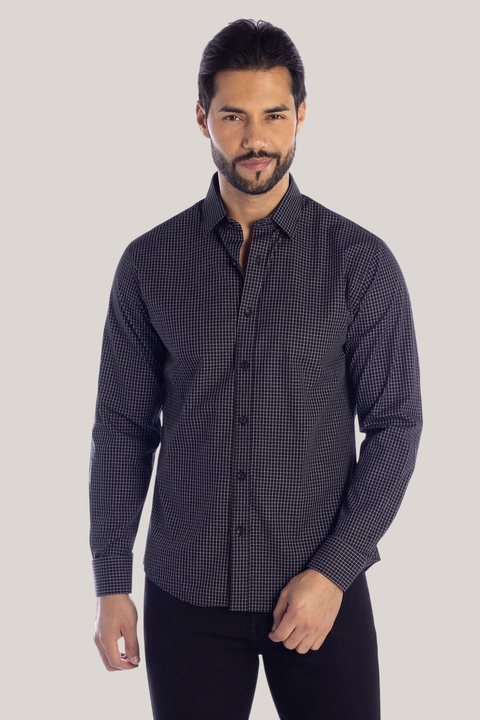 Camisa Preta Xadrez Manga Longa - Slim Fit - comprar online