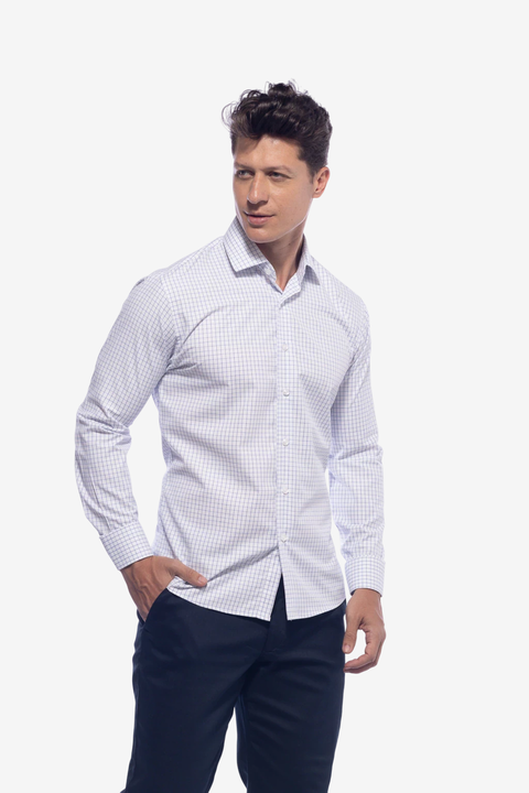 Camisa Xadrez Branco/Azul Passa Fácil - Slim Fit - comprar online