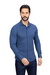 Camisa Azul em malha manga longa longa. Tecido flexível. Não amassa.