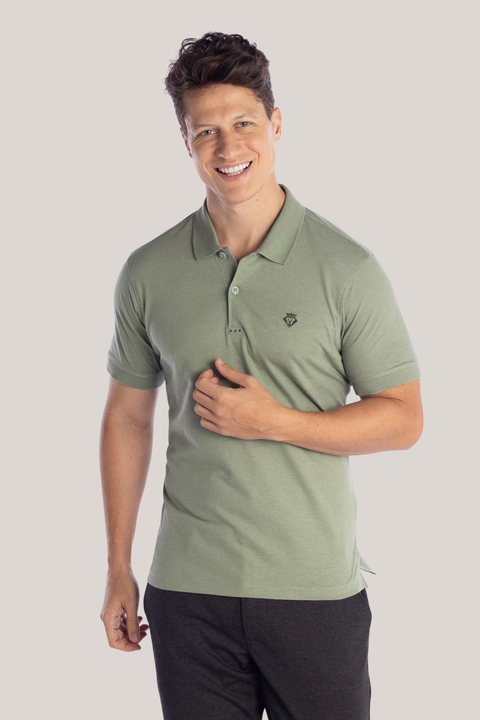 Polo verde em malha canelada - comprar online