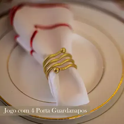 Kit 4 Porta Guardanapo Coração Metal Dourado 4X3,7Cm Rafimex