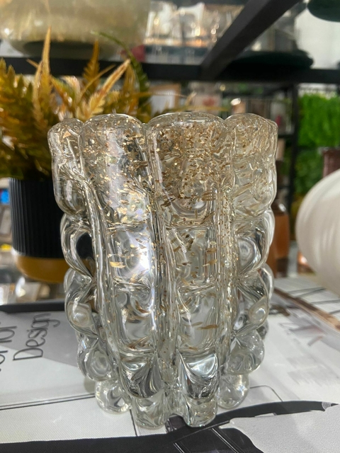 Vaso de Vidro Murano ITALY Dourado.