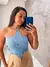 Imagem do KIT cropped nula manga nó off-white e cropped com flor azul