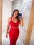 conjunto vermelho vivo tricot modal cropped de tricot com bojo e decote em V na internet