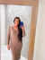 Vestido Castanho Claro Midi Manga Longa com decote V Tricot com Algodão na internet