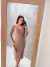Vestido Castanho Claro Midi Manga Longa com decote V Tricot com Algodão