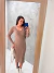 Imagem do Vestido Castanho Claro Midi Manga Longa com decote V Tricot com Algodão
