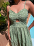 Vestido midi verde estampado com coração branco alcinha fina na internet