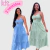 KIT verde listrado + azul listrado vestido midi alcinha fina - comprar online