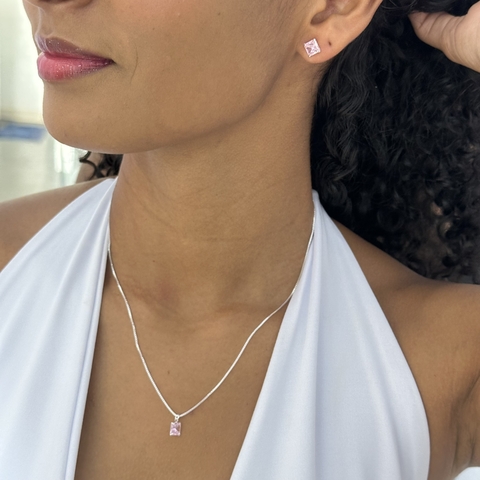 Conjunto quadrado rosa - Prata - comprar online