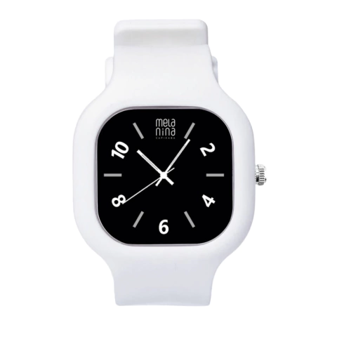 Relógio Analógico Melanina Branco Fundo Preto