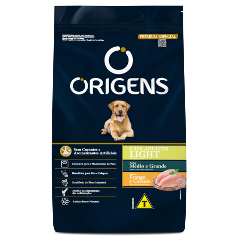 Origens Cães Light Médios Frango 15Kg