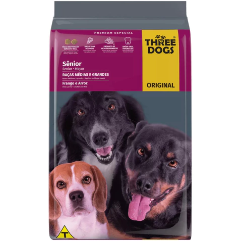 Three Dogs Original Sênior Frango e Carne 15Kg