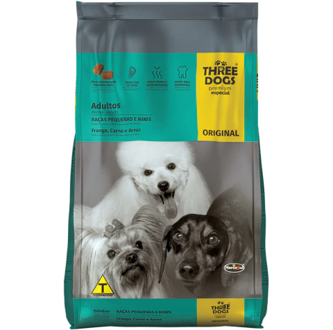 Three Dogs Original Adultos Pequenos Frango e Carne 15Kg