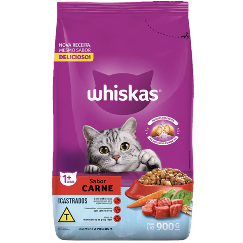 Whiskas Gatos Castrados Carne 900g