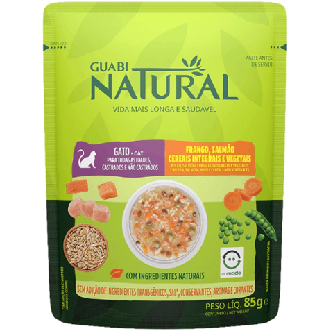 Guabi Natural Sachê Gatos Frango Salmão Cereais Integrais e Vegetais 85g - comprar online