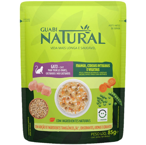 Guabi Natural Sachê Gatos Frango, Cereais Integrais e Vegetais 85g - comprar online