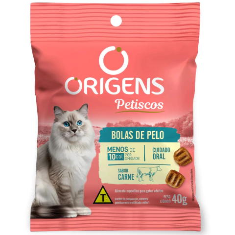 Origens Petiscos Gatos Bolas de Pelo Sabor Carne 40g