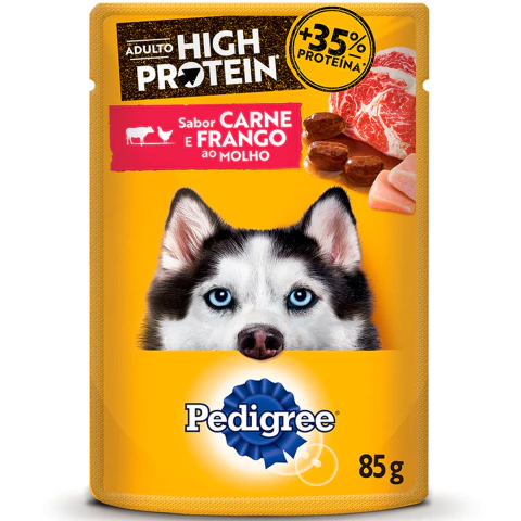 Pedigree Sachê Adultos High Protein Carne e Frango 85g