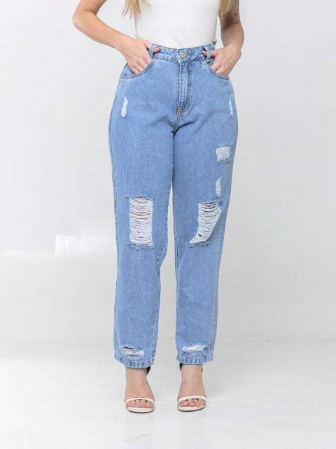 Calça Jeans Feminina Mom Desfiada com Bolso Qualidade Premium - comprar online