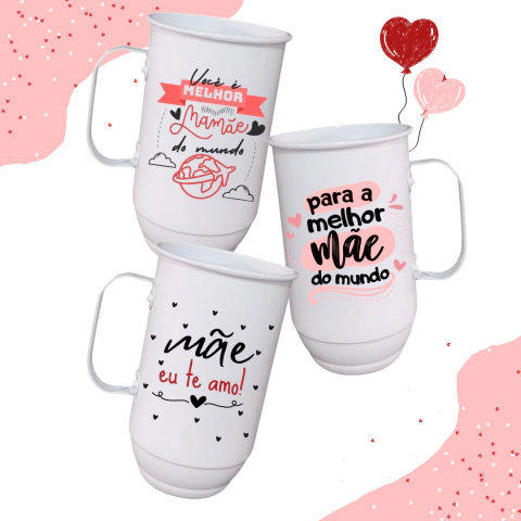 Caneca alumínio branca 600 ml - Dia das Mães