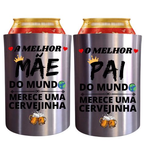 Porta lata alumínio "o melhor do mundo" kit com 2 unidades