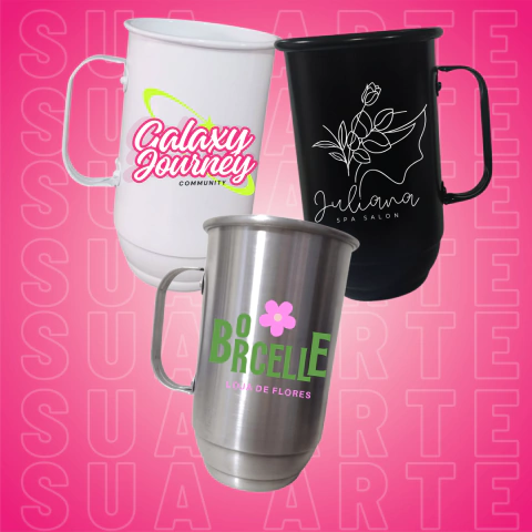 Kit 80 Caneca Alumínio Branca/Preto fosco/Alumínio - Personalizada 600 ml - comprar online