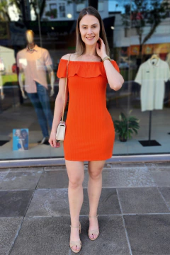 Vestido canelado curto ombro ciganinha - loja online