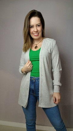 Cardigan canelado alongado com aberturas laterais e punho na manga - SURRADO CLOTHES
