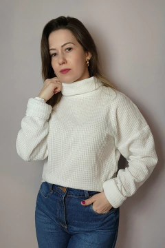 Imagem do Tricô feminino comprimento mediano com punho em fio musse