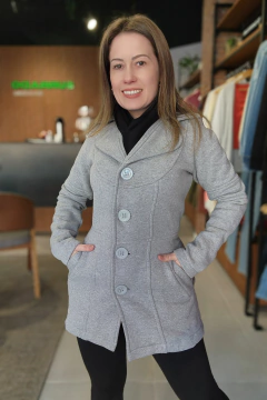 Blazer de Moletom feminino forrado com botões cor cinza