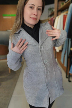 Blazer de Moletom feminino forrado com botões cor cinza