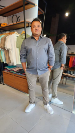 Camisa de botão masculina algodão com elastano - loja online