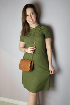 Vestido curto básico canelado com mangas - comprar online