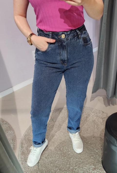 Calça Jeans Mom feminina com dois tecidos - comprar online