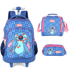 Kit Mochila de Rodinhas STITCH DISNEY Luxcel MC47741SC Azul